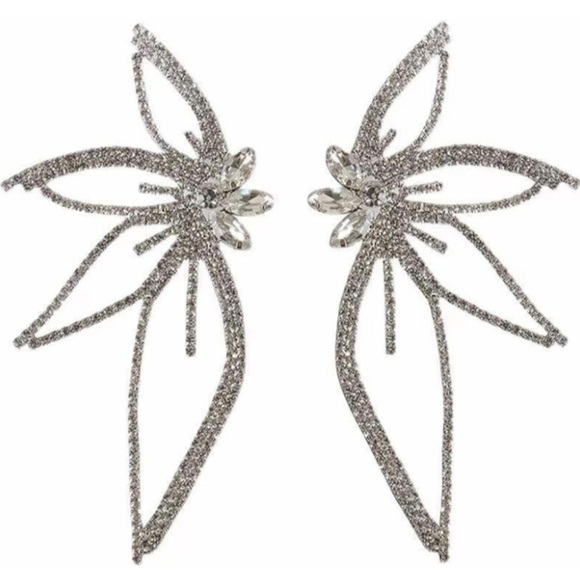 4" Butterfly Wings Rhinestone CZ Crystal Flower Petals Abstract Flowers Big New - Picture 4 of 7